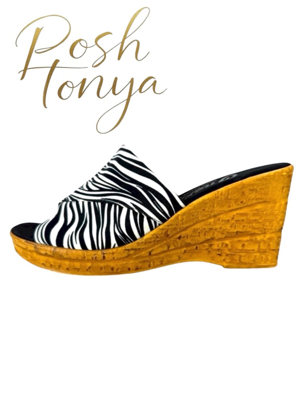 Onex Christina Open Toe Wedge Sandals Zebra Tiger Striped Size 10 Coastal Resort